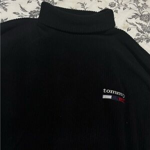 Tommy Hilfiger Black Turtleneck Sweater with Signature Flag
